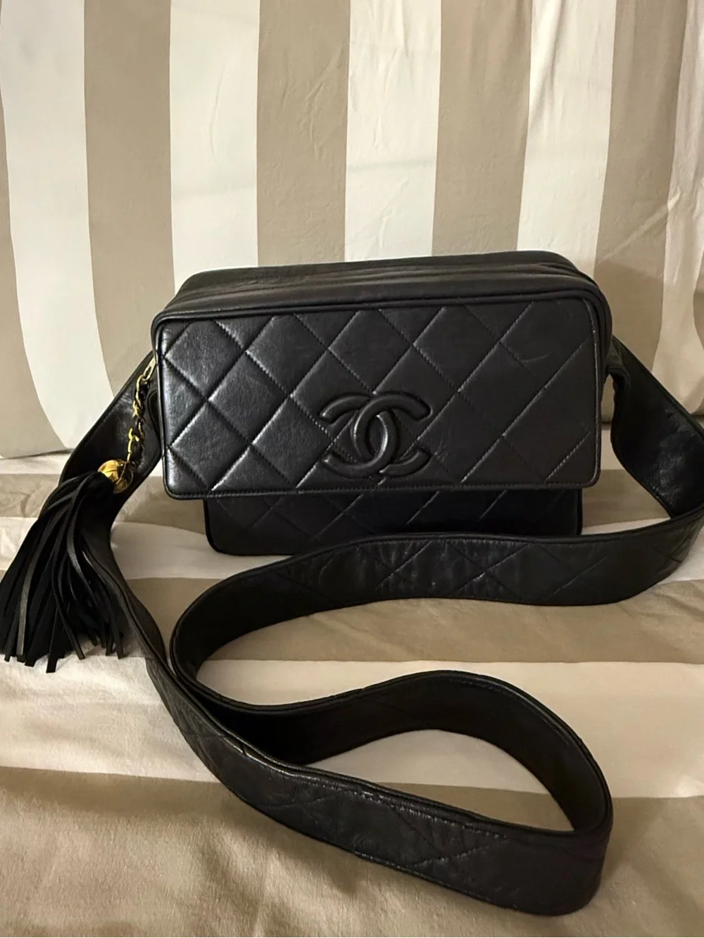 CHANEL Black Leather Zipper Pouch with Gold-Tone Hardware